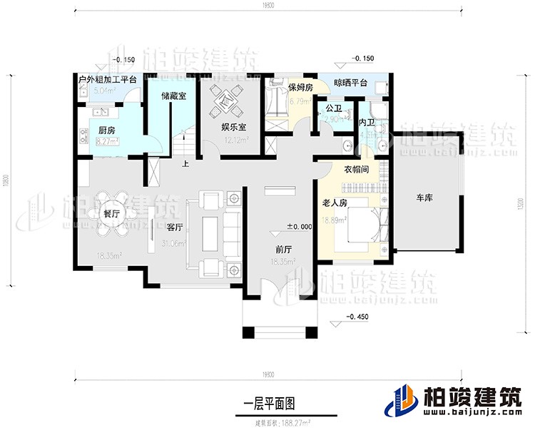 一层:2卧室,公卫,健身房,2露台。