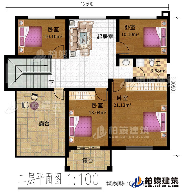 二层:4卧室,起居室,卫生间,露台