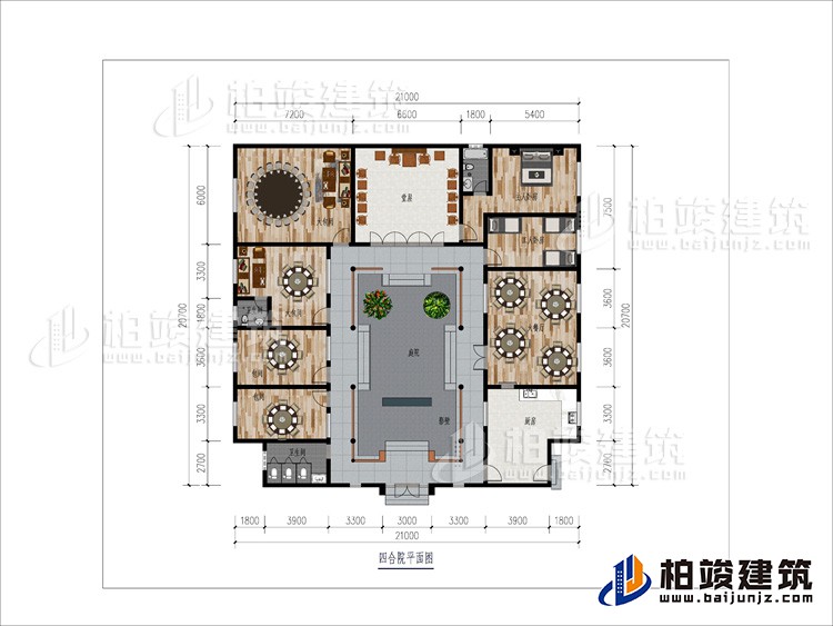 一层:大餐厅、2包间、2大餐厅、2内卫、堂屋、卧室、工人卧室、公卫、庭院、影壁墙